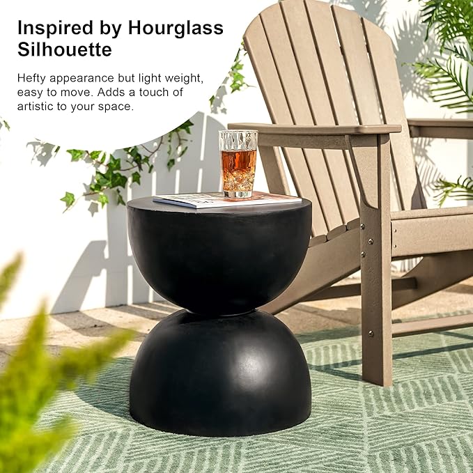 Glitzhome Outdoor Side Table, Round Accent End Table, Lightweight Hourglass Faux Terrazzo Decorative Garden Stool - Photo 5