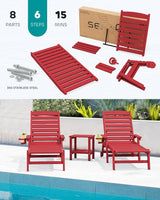 SERWALL Patio Chaise Lounge Chair, 78'' Long HDPE 5 Positions Adjustable Outdoor Lounger - Photo 6