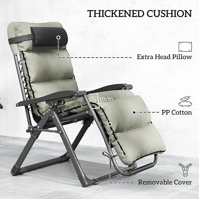 Outsunny Zero Gravity Chairs Set of 2, Reclining Folding Zero Gravity Lounge Chair - Photo 6