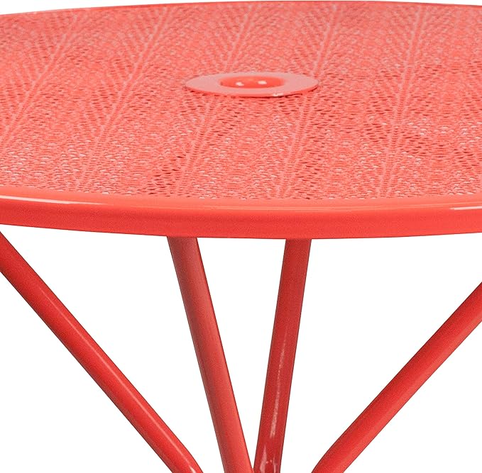 Flash Furniture Oia Commercial Grade 35.25" Round Coral Indoor-Outdoor Steel Patio Table with Umbrella Hole