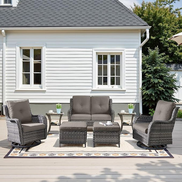 Belord 7 Piece Wicker Patio Furniture Set, Outdoor Swivel Rocker Chairs Set of 2 with Ottomans and Loveseat - Photo 1