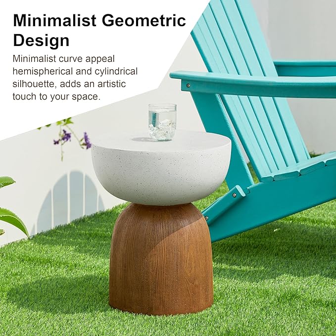 Glitzhome Outdoor Side Table, 17.75" H Decorative Garden Stool MGO Geometric Wood Texture End Table, Round Planter Stand for Indoor Outdoor Living Room Bedroom Patio Deck Poolside