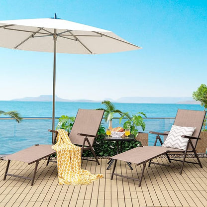 COSTWAY Folding Chaise Lounge Chair Outdoor Portable Reclining Lounger Beach Brown