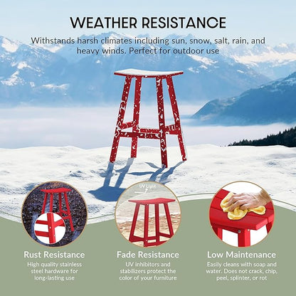 WestinTrends Malibu 29 Inch Outdoor Bar Stools, All Weather Resistant Poly Lumber Adirondack Bar Height Stools, Red