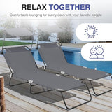 Folding Outdoor Lounge Chair Set of 2 with Adjustable Shade Canopy, Portable Sun Tanning Chairs, Gray (2, Grey) - Photo 4