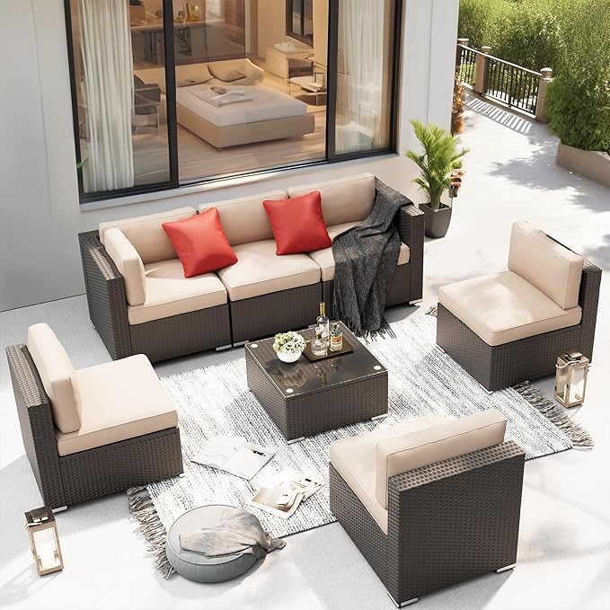 SUNCROWN 7-Piece Outdoor Sectional Sofa Couch - PE Rattan Wicker Modular Patio Furniture Conversation Set with Washable - Photo 2