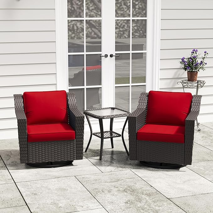 3 Pieces Patio Conversation Furniture Set - 2 Swivel Chairs, 1 Side Table - Photo 5