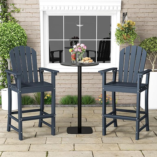 Tangkula Outdoor Tall Adirondack Chair 30 Inches Seat Height, HDPE Bar Height Patio Chair with High Backrest, Armrests and Footrest, Outdoor Bar Stool for Balcony Deck Garden Poolside (1, Navy)