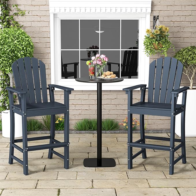 Tangkula Outdoor Tall Adirondack Chair 30 Inches Seat Height, HDPE Bar Height Patio Chair with High Backrest - Photo 2