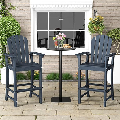 Tangkula Outdoor Tall Adirondack Chair 30 Inches Seat Height, HDPE Bar Height Patio Chair with High Backrest, Armrests and Footrest, Outdoor Bar Stool for Balcony Deck Garden Poolside (2, Navy)