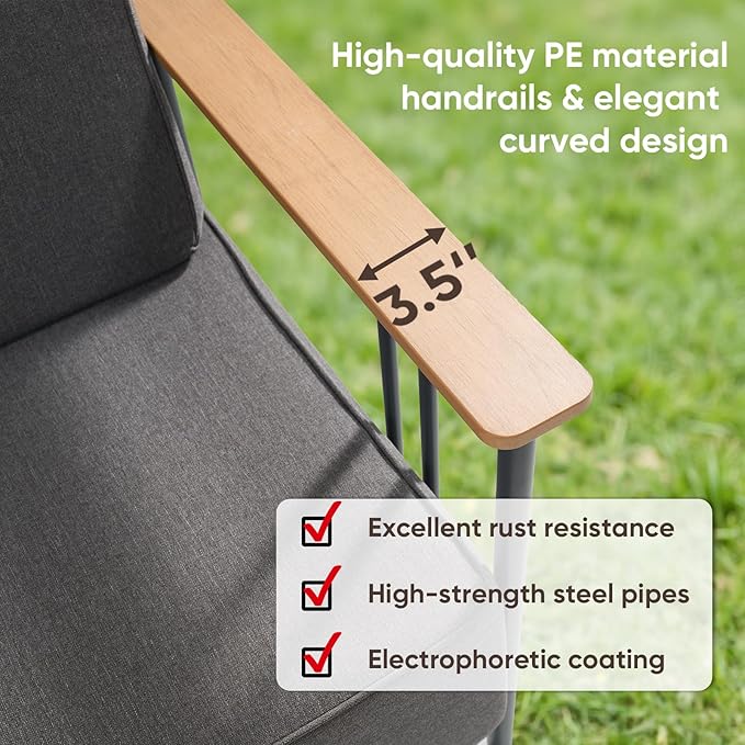 10-inch Thick Cushion Outdoor Furniture Set of 9, Patio Chair Set with Sofa, Wood Grain armrests, trapezoidal backrest - Photo 5
