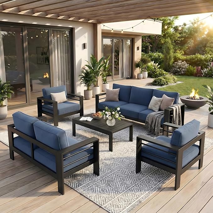 Solaste Aluminum Outdoor Patio Furniture Set, 7 Seats Patio Sectional Sofa with 5" Thick Cushion - Photo 9