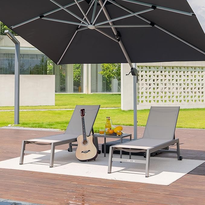 PURPLE LEAF Outdoor Lounge Chair Set for 2 Aluminum Patio Chaise Lounger with Easy-to-Move Wheels and Adjustable - Photo 1