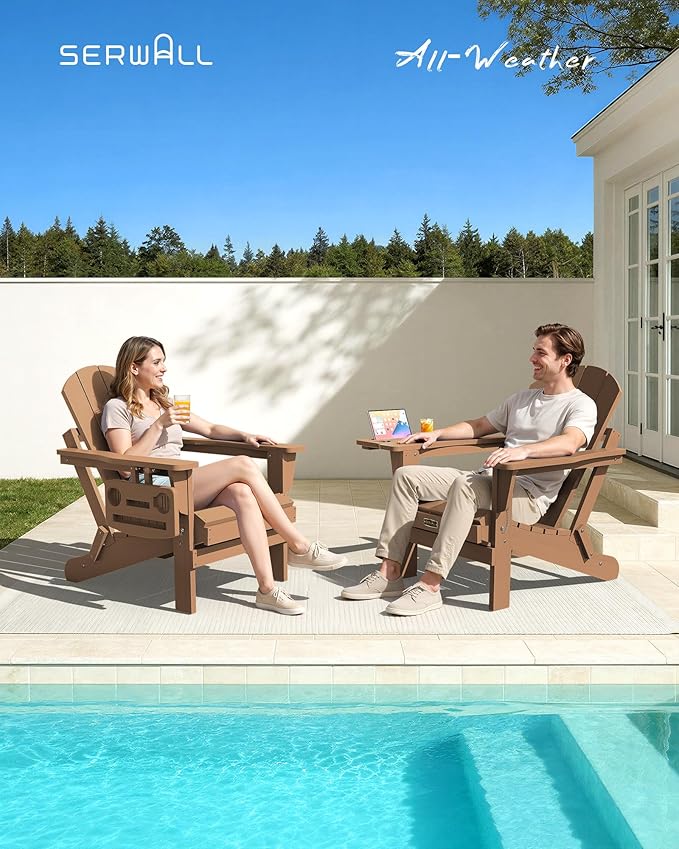 SERWALL Folding Adirondack Chair, Adirondack Chairs with 4 in 1 Multi-Functional Cup Holder, Wood-Like Patio Chair - Photo 4