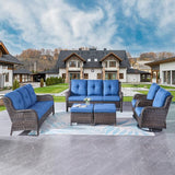 Rilyson Wicker Patio Furniture Set - 6 Piece Rattan Outdoor Sectional Conversation Sets with 2 Rocking Swivel Chairs - Photo 1