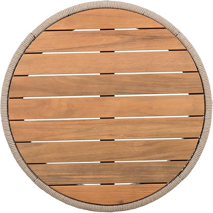LUMISOL Acacia Wood & Rattan Rope Coffee Table for Outdoor, Patio Center Table with Wood Top, 26" Cocktail Table for Garden, Yard, Balcony, Teak+ Beige