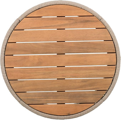LUMISOL Acacia Wood & Rattan Rope Coffee Table for Outdoor, Patio Center Table with Wood Top, 26" Cocktail Table for Garden, Yard, Balcony, Teak+ Beige