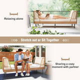 Tangkula Patio Rattan Daybed Set of 2, Boho Outdoor Wicker Lounge Sofa with Seat & Back Cushions - Photo 9
