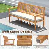 Tangkula 3-Seat Acacia Wood Outdoor Bench with Cushion, 64" Extra Long Garden Bench with Slatted Seat & Backrest - Photo 9