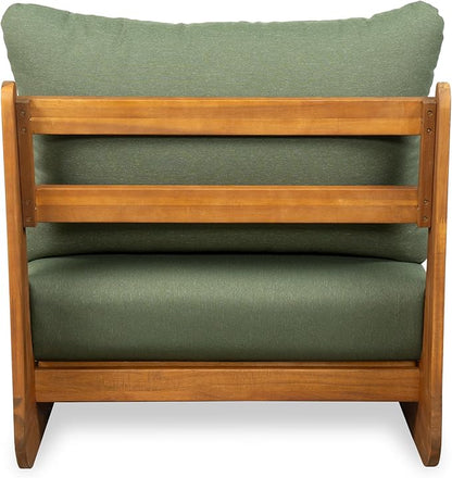 Christopher Knight Home Poppy Outdoor Club Chair with Water Resistant, Acacia Wood Lounge Chair Outdoor, Patio Low Profile Accent Chair, Comfy Reading Chair for Garden Backyard, Teak + Green