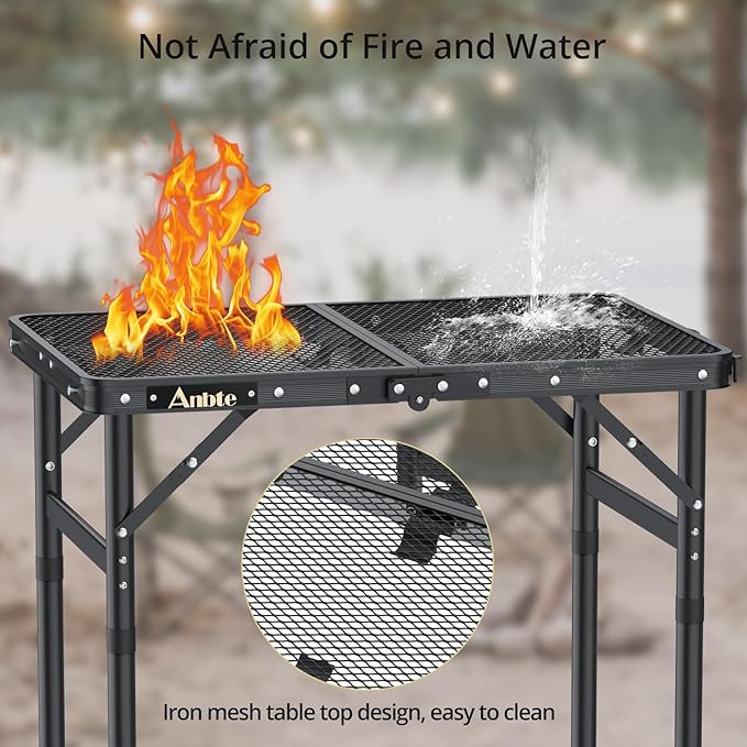 Anbte Folding Grill Table, Aluminum Camping Table Adjustable Height Max 27.5" Picnic Table Outdoor Table, Lightweight - Photo 4