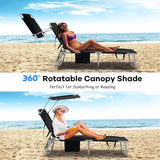 GYMAX Beach Chair with Canopy Shade, Folding Tanning Lounge with Adjustable Backrest, Carry Handle & Side Pocket - Photo 7