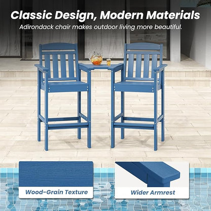 Soohow Tall Adirondack Chairs Set of 2, HDPE Adirondack Bar Stools with Connecting Tray, Bar Height Adirondack Chair Patio Barstool, Ideal All Weather Tall Patio Chair for Balcony, Poolside, Backyard