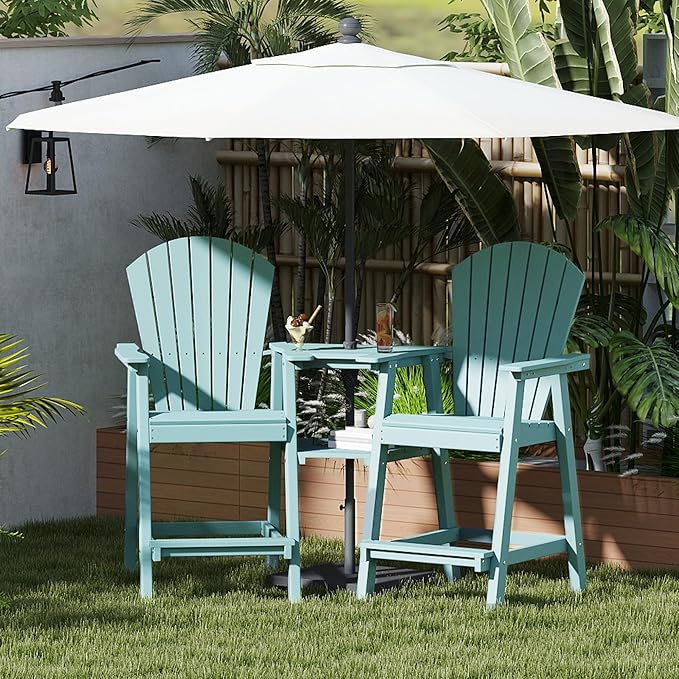 FOOWIN Tall Adirondack Chair Set of 2, All Weather HDPE Bar Height Adirondack Chair with Double Connecting Trays - Photo 2