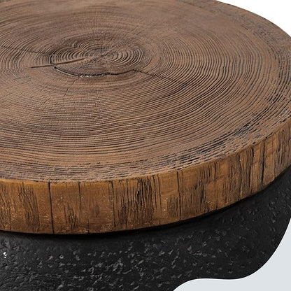 HOMPUS Concrete Outdoor Side Table Jar Shaped Round Coffee Table, Home Decor Plant Stand Outdoor Accent Modern Nightstand Patio Drum End Table for Living Room, Bedroom or Balcony,No Assembly