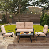 Outdoor Furniture Patio Conversation Set Loveseat, 2 Chairs, Coffee Table with Cushion, Lawn Front Porch Garden - Photo 2