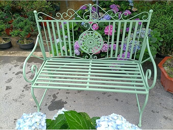 Elegant Metal Garden Bench, Park Benches for Outside Max Load 330 LBS, Vintage Style Outdoor Seating for Patio, Porch, Lawn