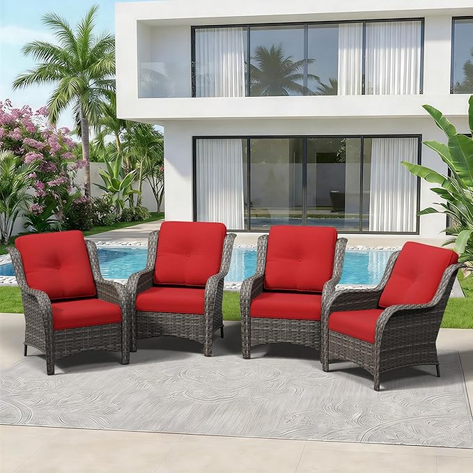 4 Piece Outdoor Wicker Patio Furniture Set, Patio Chairs Set of 4 with Thickened Olefin Cushions - Photo 8