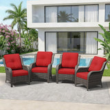 4 Piece Outdoor Wicker Patio Furniture Set, Patio Chairs Set of 4 with Thickened Olefin Cushions - Photo 8