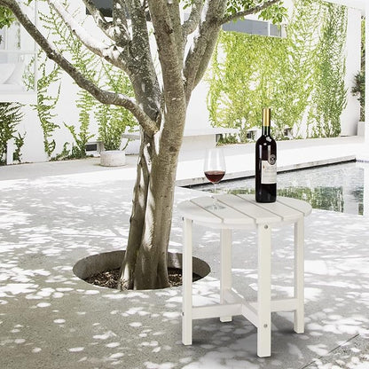 Beach Outdoor Side Table with 2 Layer Storage, Plastic Waterproof and UV Resistant HDPE Adirondack Coffee End Tables, All Weather for Patio, Backyard, Pool, Indoor Use (Round, White)