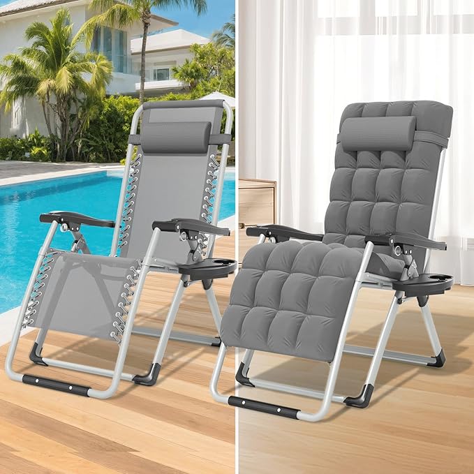 Magshion Zero Gravity Chair with Cushion, Reclining Outdoor Patio Lounge Chair, Folding Indoor Anti Gravity Recliner - Photo 5
