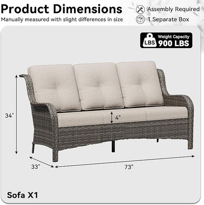 3 Seat Outdoor Couch, Wicker Patio Sofa with Thickened Olefin Cushions, High Back and Deep Seating, Hand-Woven PE Rattan for Porch, Deck, Balcony