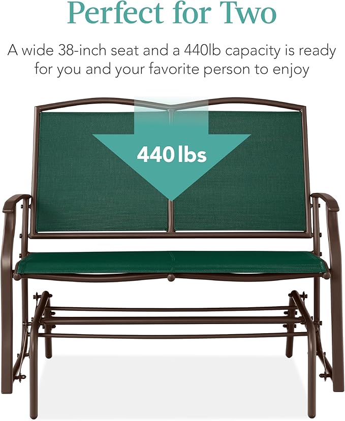 Best Choice Products 2-Person Outdoor Patio Swing Glider Steel Bench Loveseat Rocker for Deck, Porch w/Textilene Fabric - Photo 6