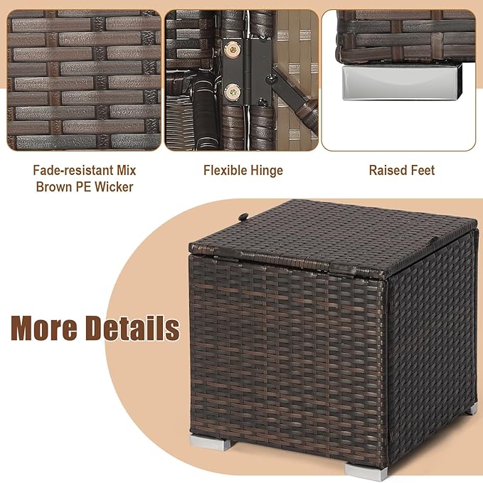 RELAX4LIFE Wicker Outdoor Storage Ottoman, 2-Piece Rattan Footstool w/Removable Cushion - Photo 6