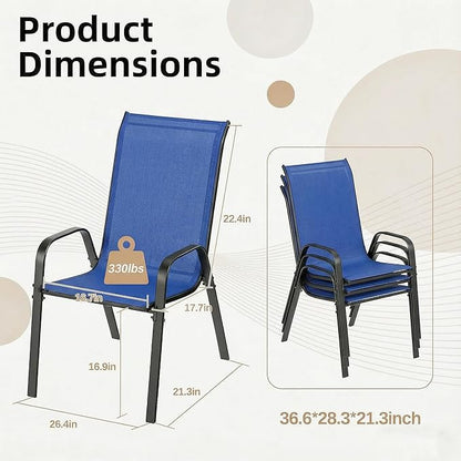 MAMIZO Patio Dining Chairs, Stackable All Weather Teslin Chair, Heavy Duty Outdoor Breathable Chairs Set, w/Armrests, Upgraded Chair FeetW/Strenthened Iron Spacers, 330 LBS (4, Navy Blue)