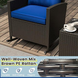 Tangkula 3 Piece Wicker Rocking Set, Patio Rattan Roker Chairs with Tempered Glass Table & Soft Cushions - Photo 4