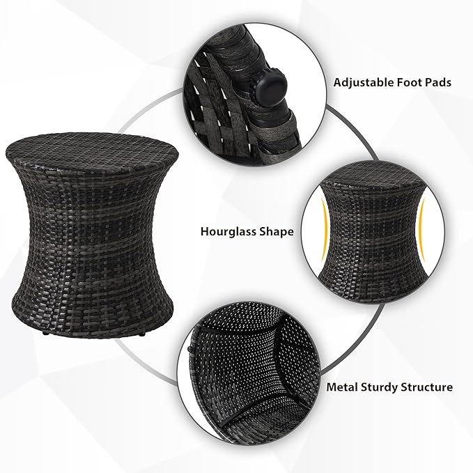 Sundale Outdoor Small Side Table Patio Rattan End Table 20 Inch Hourglass Wicker Accent Tables Steel Frame Lightweight Dark Grey