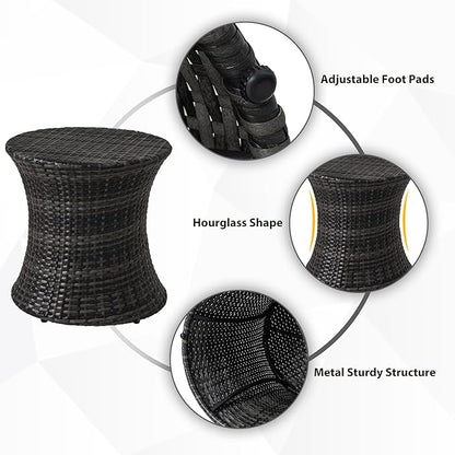 Sundale Outdoor Small Side Table Patio Rattan End Table 20 Inch Hourglass Wicker Accent Tables Steel Frame Lightweight Dark Grey