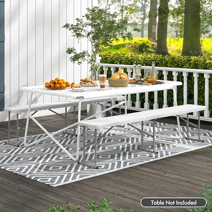 Giantex 6 Feet Plastic Folding Bench Set of 2, Portable Picnic Seat for BBQ Party Camping Dining, HDPE Top, Metal Frame, Indoor Outdoor Foldable Bench for Garden Entertainment Activities Sport Events