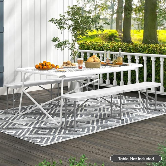 Giantex 6 Feet Plastic Folding Bench Set of 2, Portable Picnic Seat for BBQ Party Camping Dining, HDPE Top, Metal Frame, Indoor Outdoor Foldable Bench for Garden Entertainment Activities Sport Events