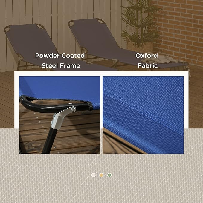 Outsunny 2 Piece Folding Chaise Lounge Pool Chairs, Outdoor Sun Tanning Chairs with 5-Level Reclining Back - Photo 6