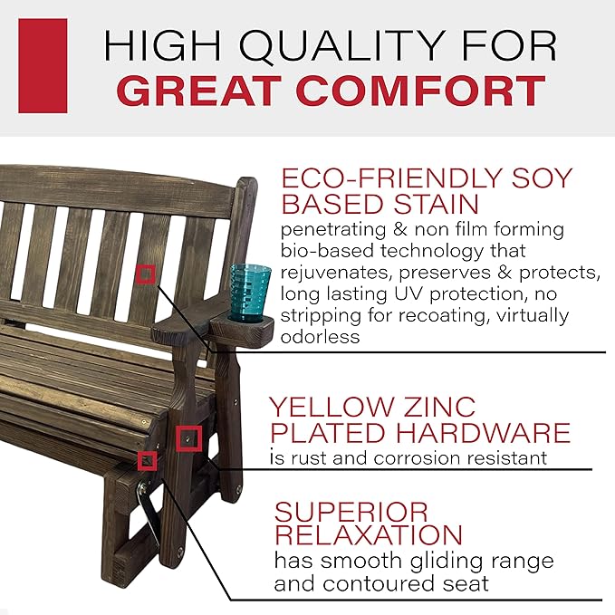 Amish Heavy Duty 800 Lb Mission Pressure Treated Porch Glider with Cupholders (4 Foot, Dark Walnut Stain) - Photo 4