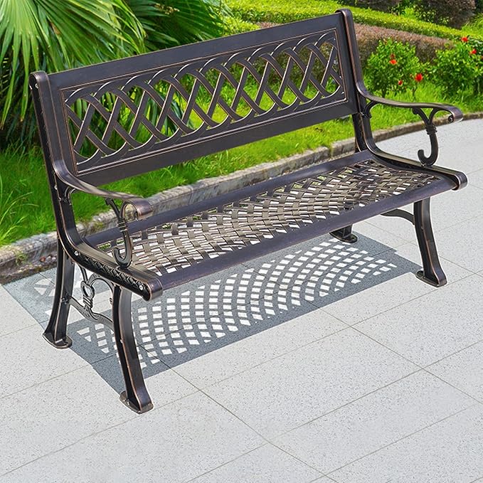 Outdoor Bench Chair Cast Aluminum Garden Bench Patio Bench All-Weather Park Bench for Backyard Porch Lawn (130cm Wentai Park Bench)