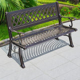 Outdoor Bench Chair Cast Aluminum Garden Bench Patio Bench All-Weather Park Bench for Backyard Porch Lawn - Photo 2