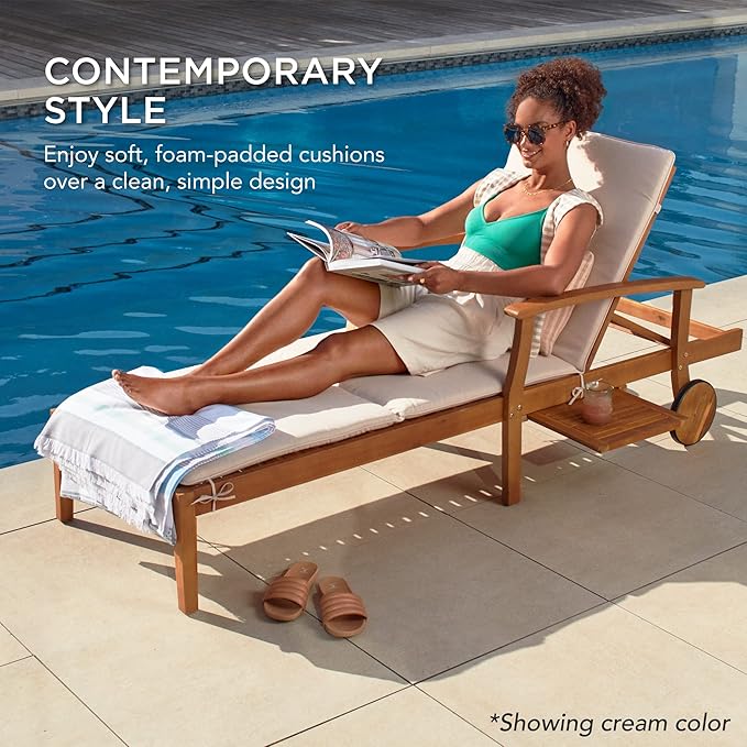 Best Choice Products 79x26in Acacia Wood Chaise Lounge Chair Recliner, Outdoor Furniture for Patio - Photo 4