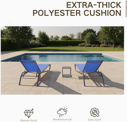 Kingdura Chaise Lounge Chairs Set for Pool, Aluminum Outdoor Lounge Chairs with 5 Positions Recliner, Lightweight Pool Lounger Lounge Chairs for Outside Patio Deck Poolside (Royal Blue, 1 Chair)